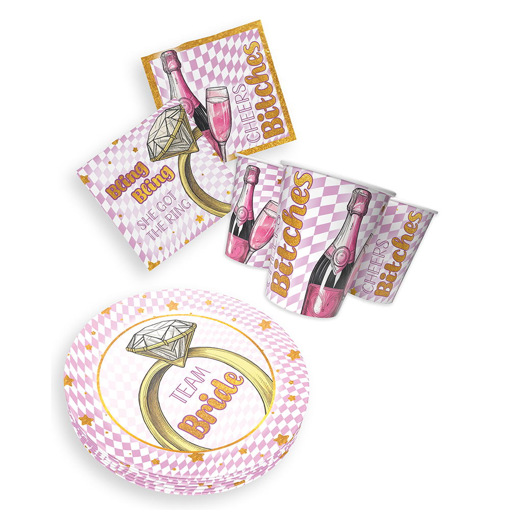 Bachelorette Bling Bling 3-teiliges Party-Set mit 16 Papptellern, 16 Pappbechern und 40 Servietten 7