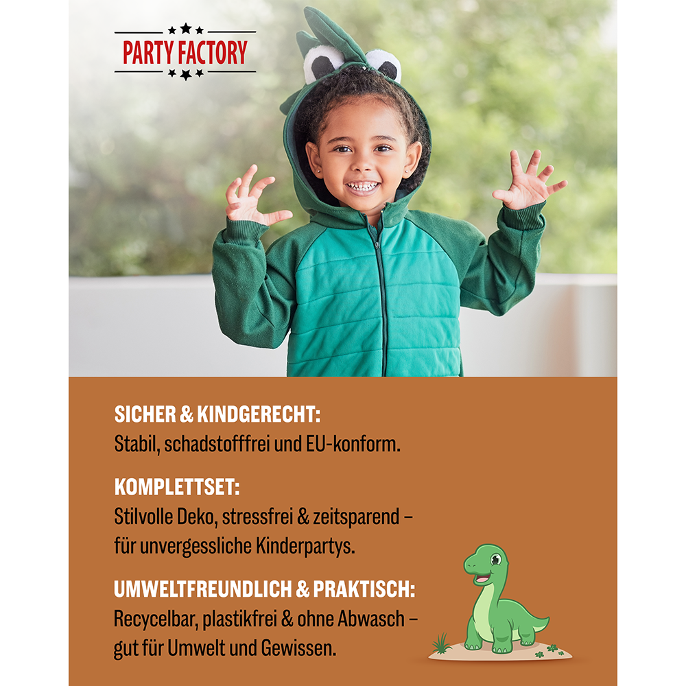 Dino Skelett 5-teiliges Party-Set mit 8 Papptellern, 8 Pappbechern, 20 Servietten, 1 Wimpelkette und 10 Geschenktüten 6