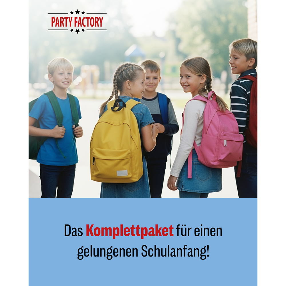 Back to School Neutral, 6-teiliges Partyset, 8 Pappteller, 8 Pappbecher, 20 Servietten, 1 Wimpelkette, 10 Geschenktüten, 4 Folienballons 3