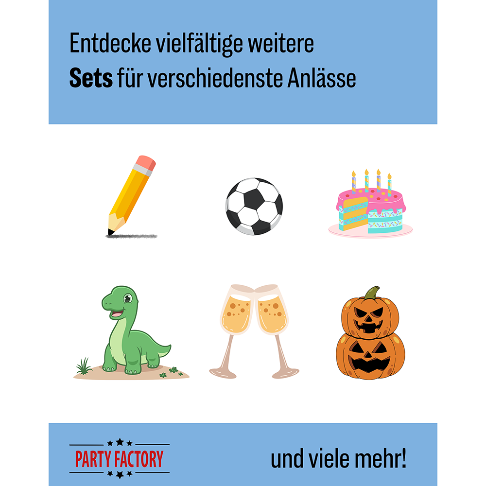 Back to School Neutral, 6-teiliges Partyset, 8 Pappteller, 8 Pappbecher, 20 Servietten, 1 Wimpelkette, 10 Geschenktüten, 4 Folienballons 7