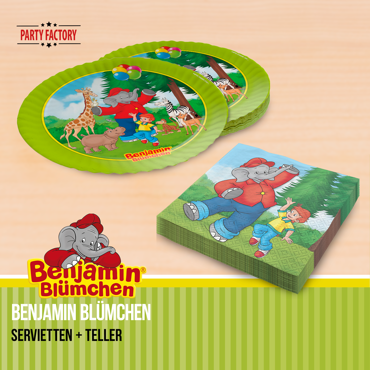 Benjamin Blümchen Partyset 82-tlg Doppelpack Geschirr, Wimpel & Tischdecke 6