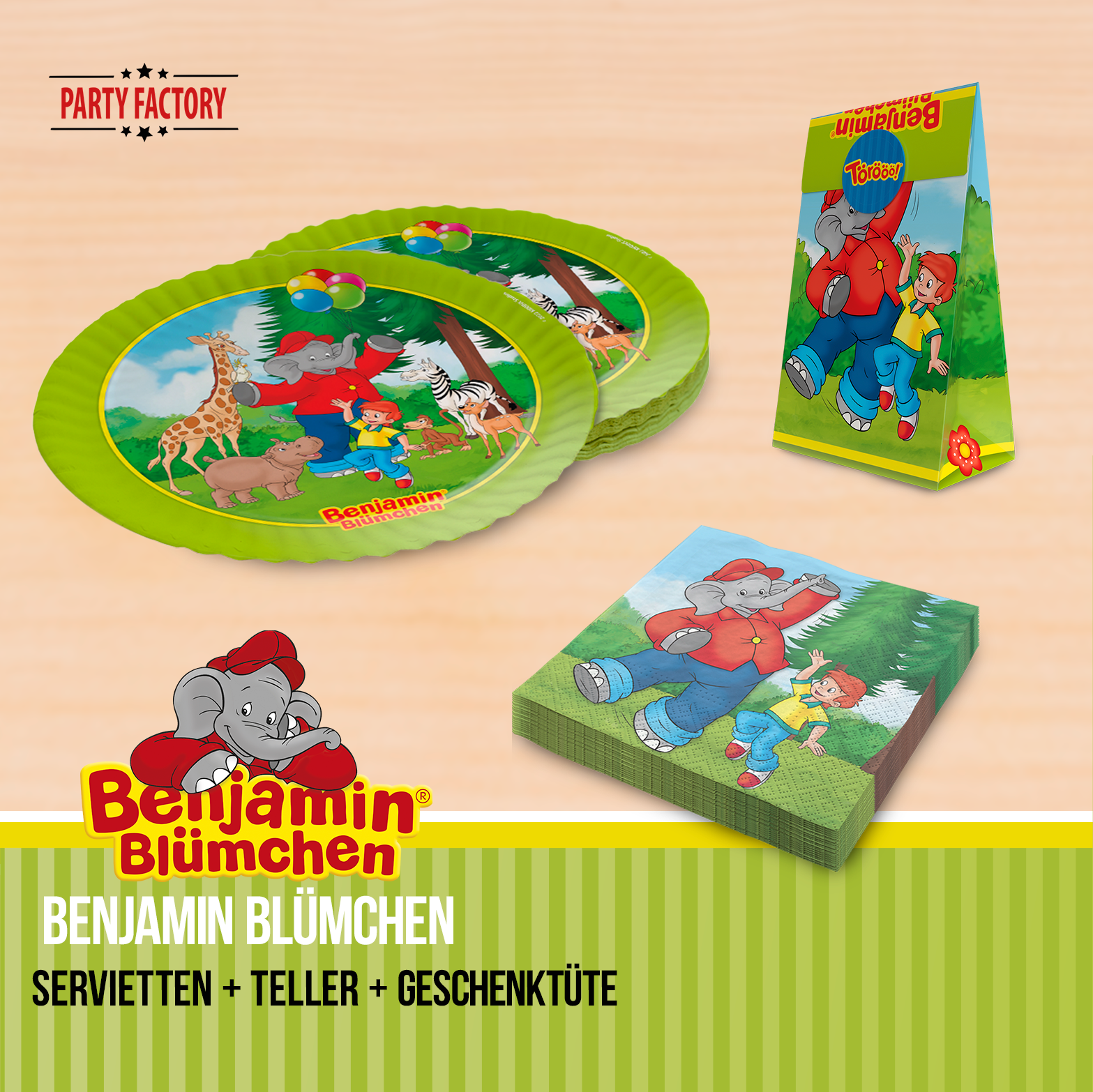Benjamin Blümchen Partyset 51-tlg Geschirr, Servietten, Wimpel & Geschenktüten 6