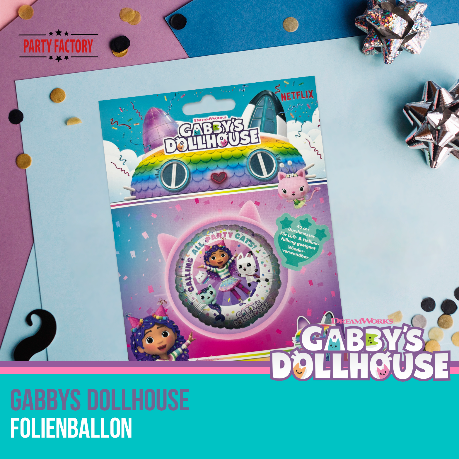 Gabby's Dollhouse Folienballon 45 cm rund – Party Ballon Kindergeburtstag Cats 6