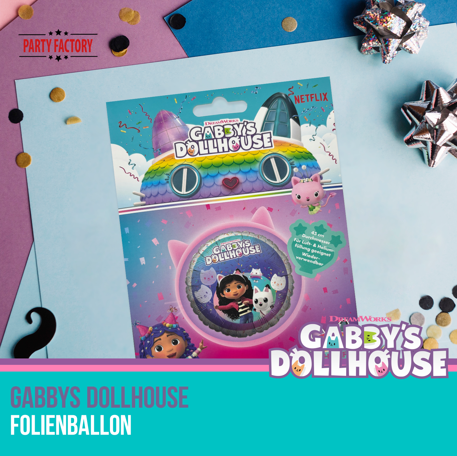 Gabby's Dollhouse Folienballon 45 cm rund – Party Ballon Gabby & Katzen 6