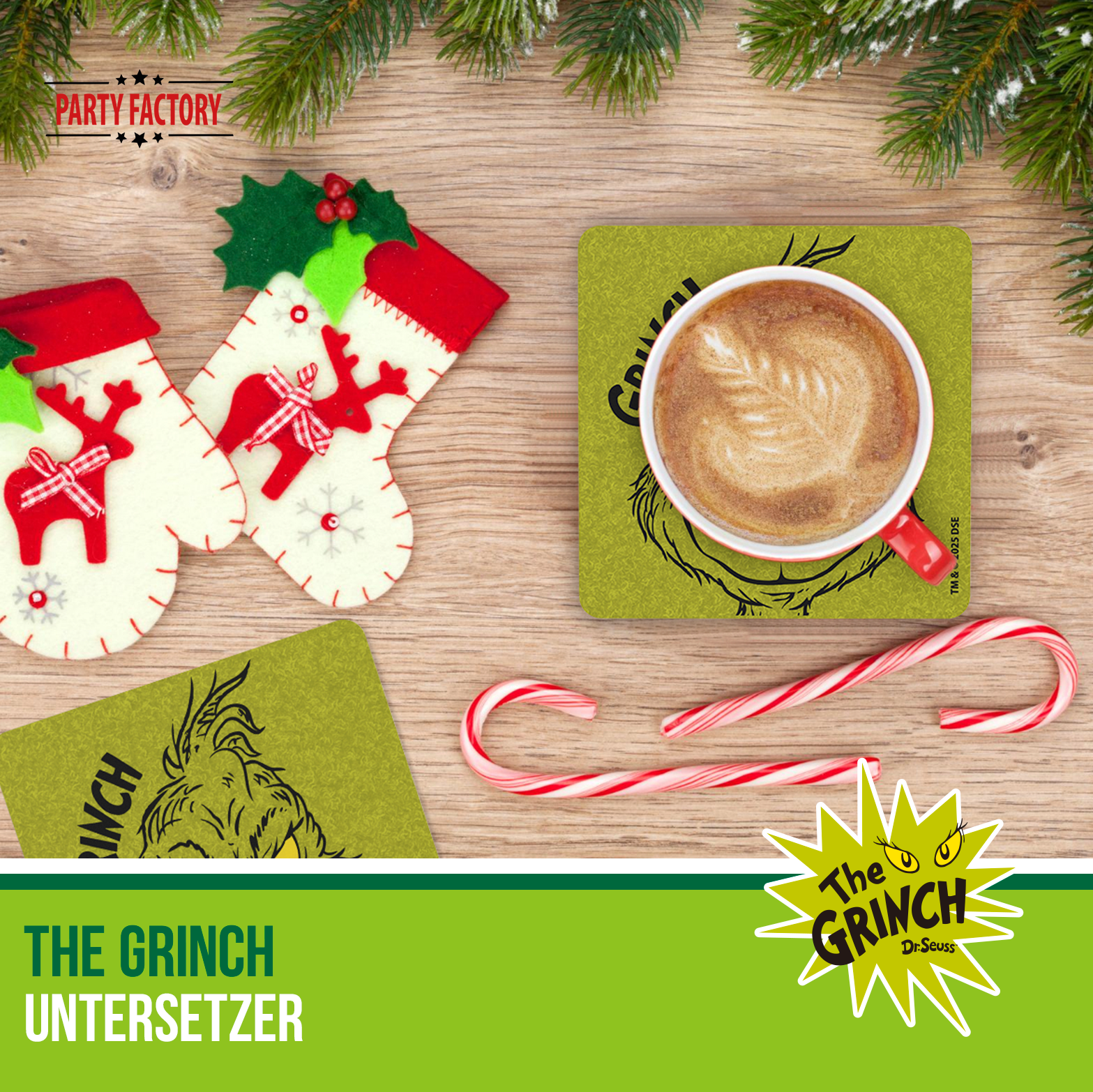 The Grinch Keksteller Grün Rot mit Untersetzer & Shots – 4-tlg Set Kit 6