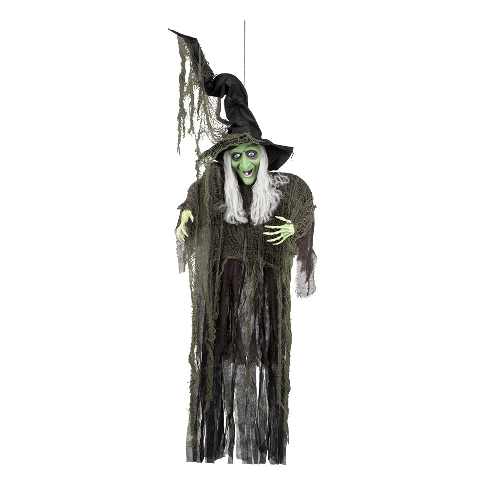 Hängedekoration Gemeine Hexe 190 cm – Halloween Figur mit Hut & grünem Gesicht