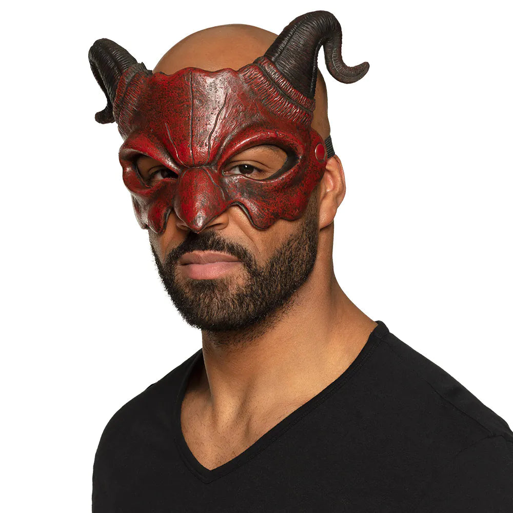 Schaum Halbmaske Dämon rot mit Hörnern – Halloween & Karneval Maske 2