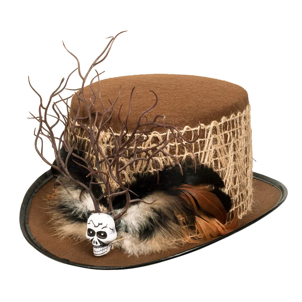 Hut Voodoo Ayida – Verzierter Hexenhut mit Totenkopf & Federn 2