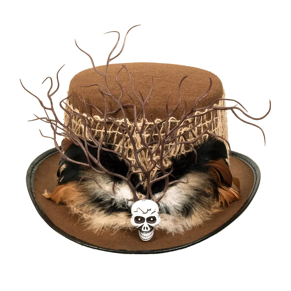 Hut Voodoo Ayida – Verzierter Hexenhut mit Totenkopf & Federn 3