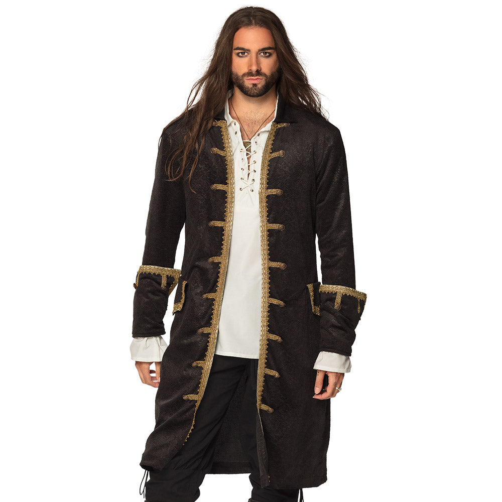 Piratenjacke für Herren Größe M,L,XL,XXL schwarzer Piratenmantel mit Goldborte 13