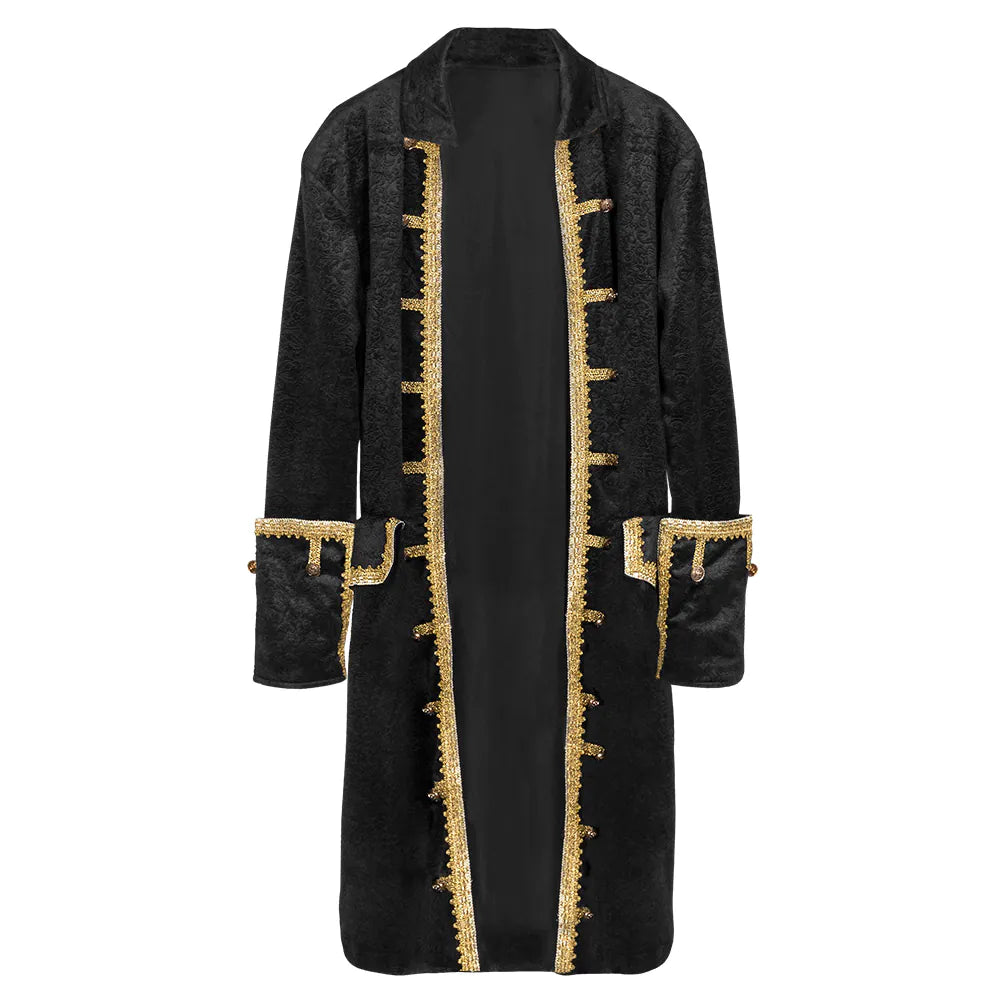 Piratenjacke für Herren Größe M,L,XL,XXL schwarzer Piratenmantel mit Goldborte 2