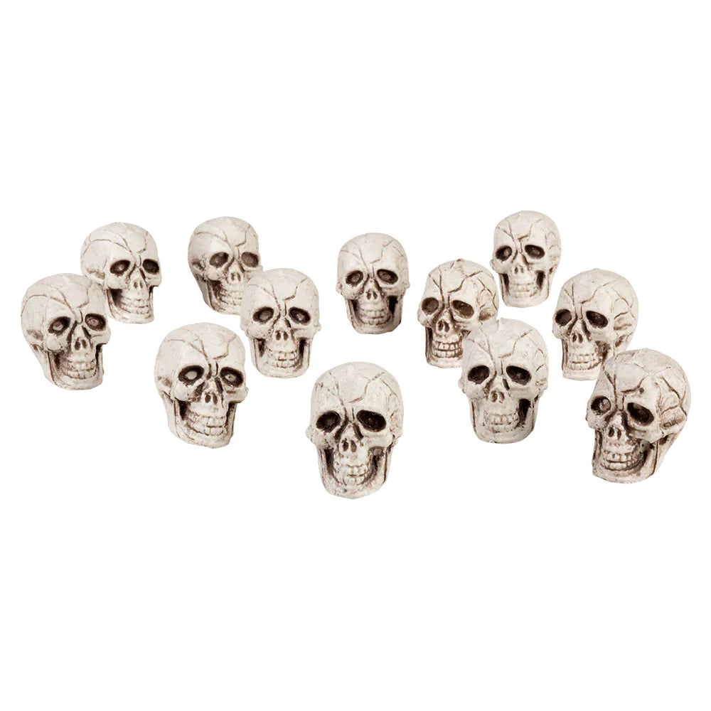 Satz 12 Mini Schädel 4x3 cm – Deko Totenköpfe für Halloween & Party