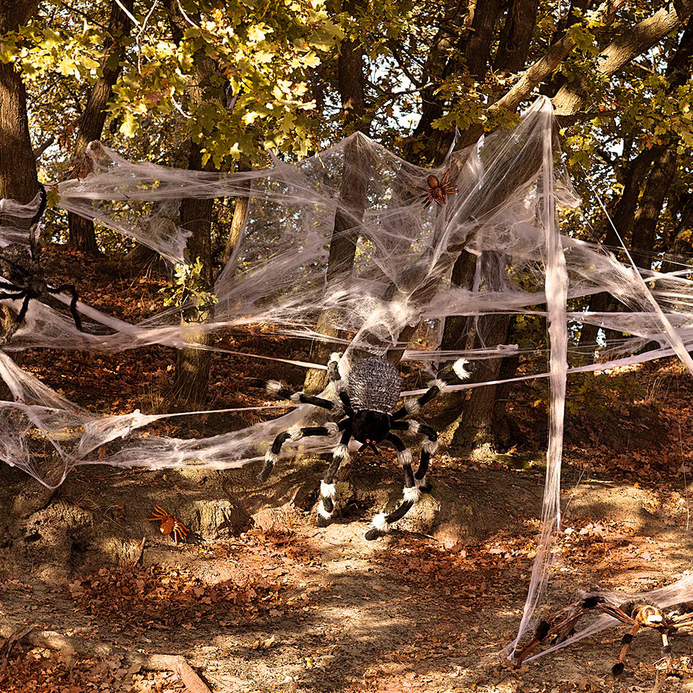 Spinngewebe 20 g weiß mit 3 Spinnen Halloween Deko Netz für innen und außen 2