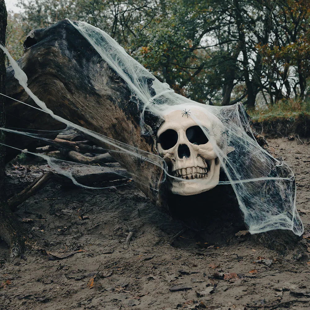 Spinngewebe 500 g weiß mit 25 Spinnen – Mega Halloween Netz für innen/außen 6