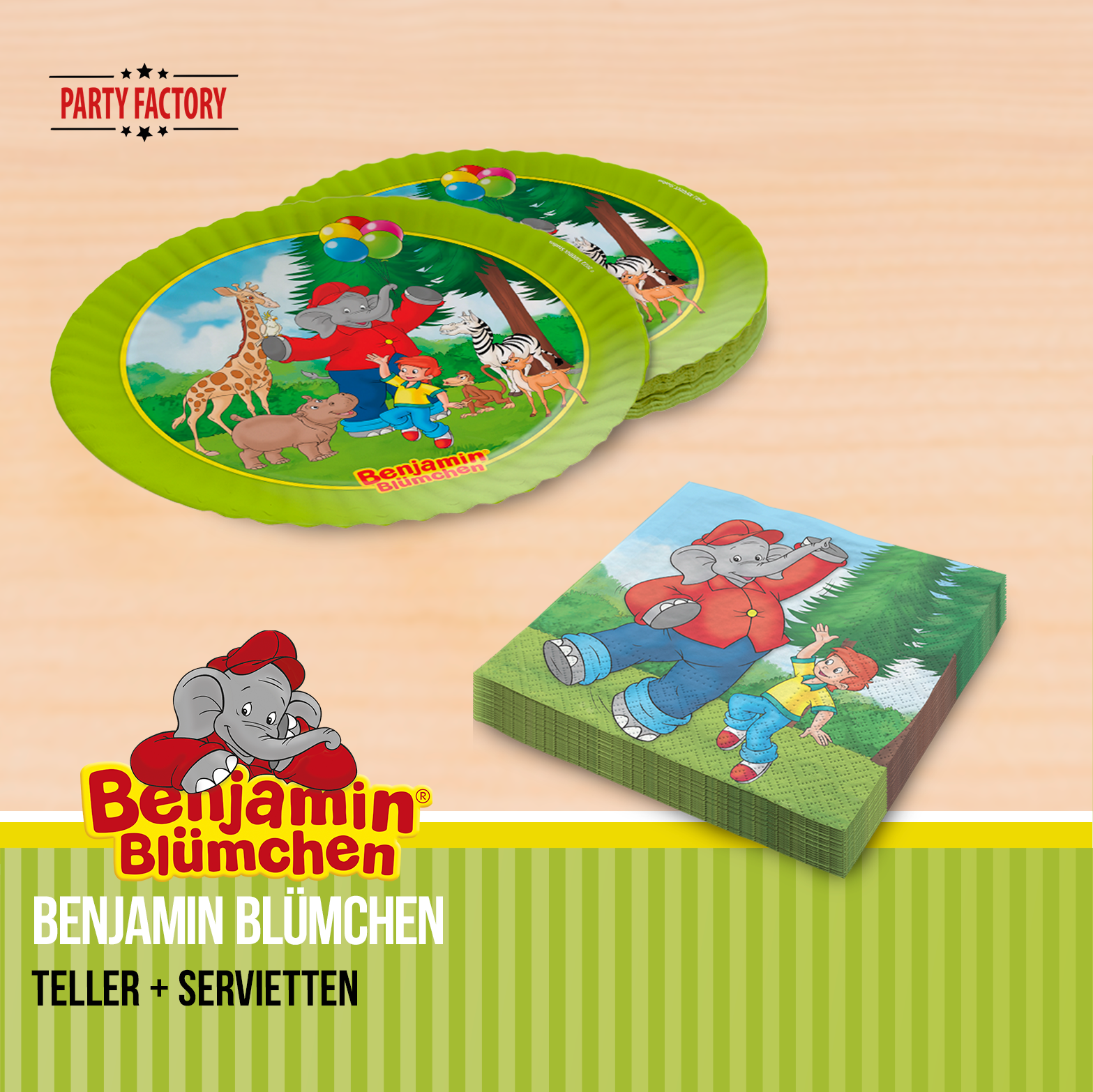 Benjamin Blümchen Partyset 52-tlg Geschirr, Servietten, Wimpel, Tischdecke & Partyhüte 7