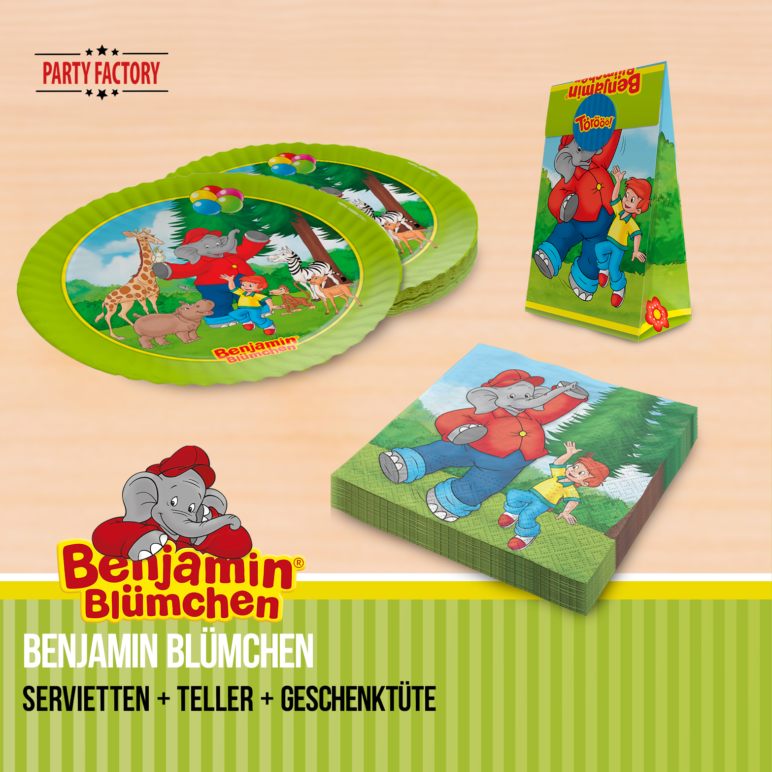 Benjamin Blümchen Partyset 55-tlg – Geschirr, Servietten, Wimpel, Folienballons & Tüten 7