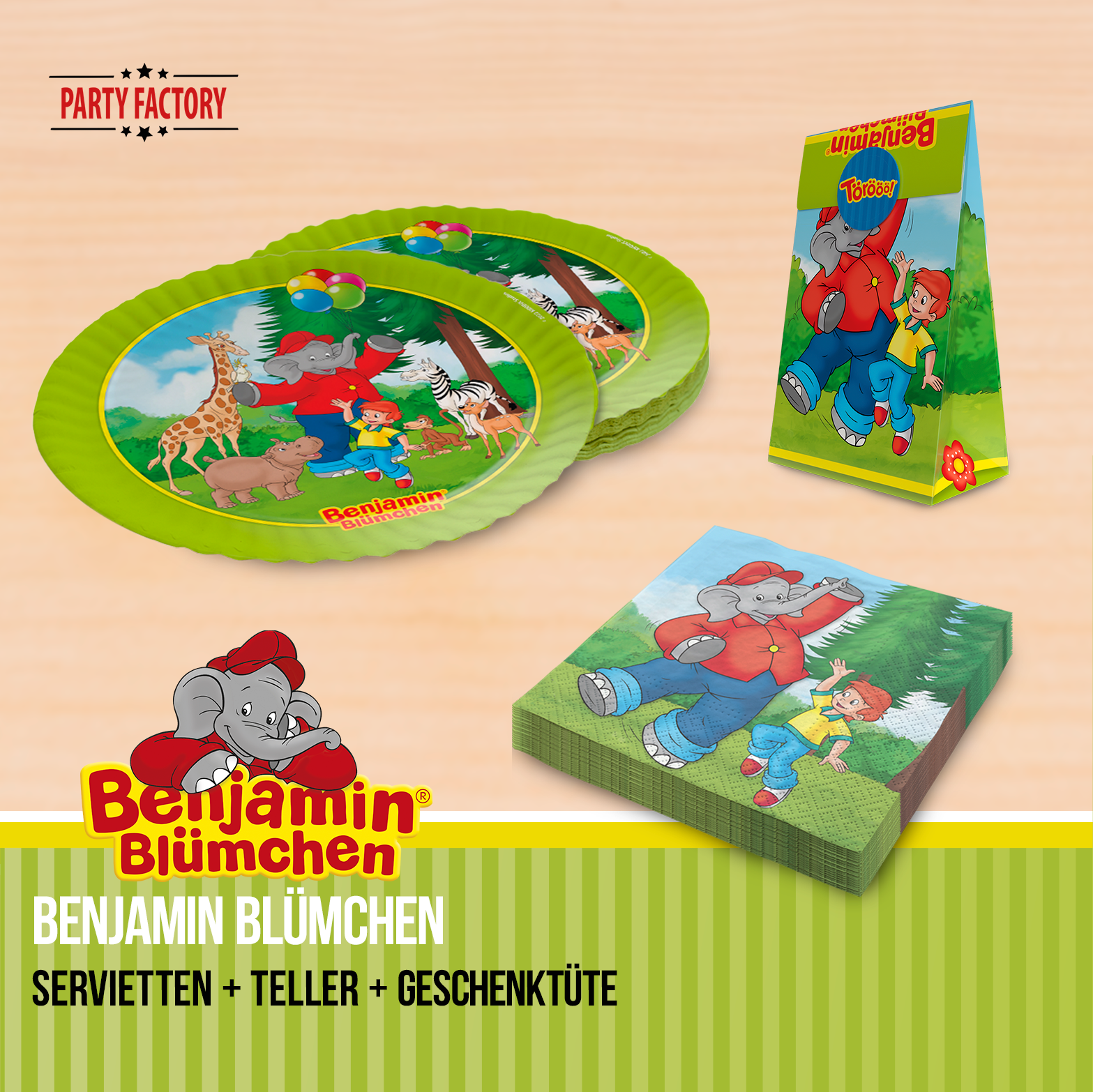 Benjamin Blümchen Partyset 102-tlg Geschirr, Servietten, Tischdeko & 20 Tüten 6
