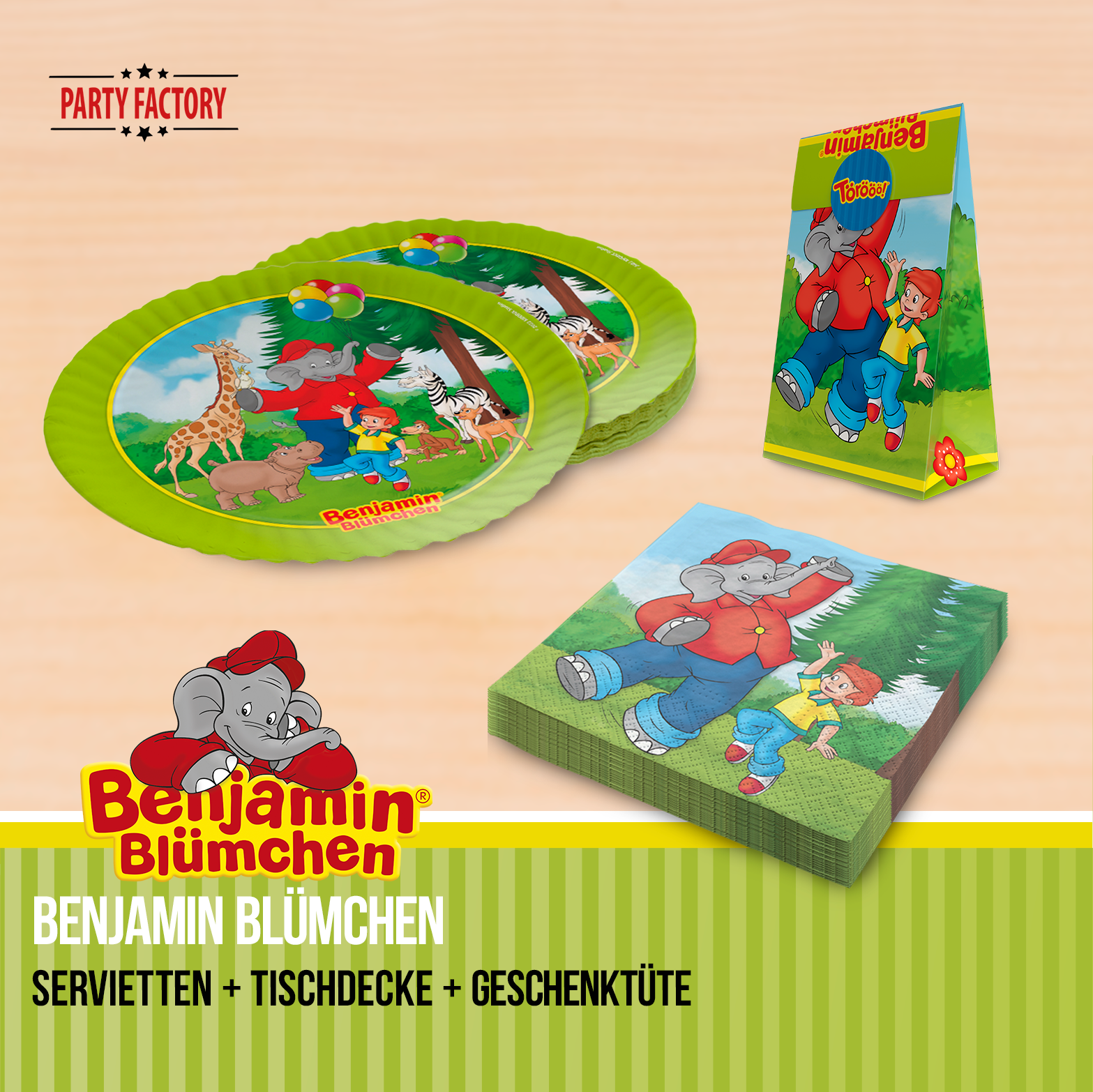 Benjamin Blümchen Partyset 62-tlg Geschirr, Servietten, Deko, Partyhüte & Tüten 7