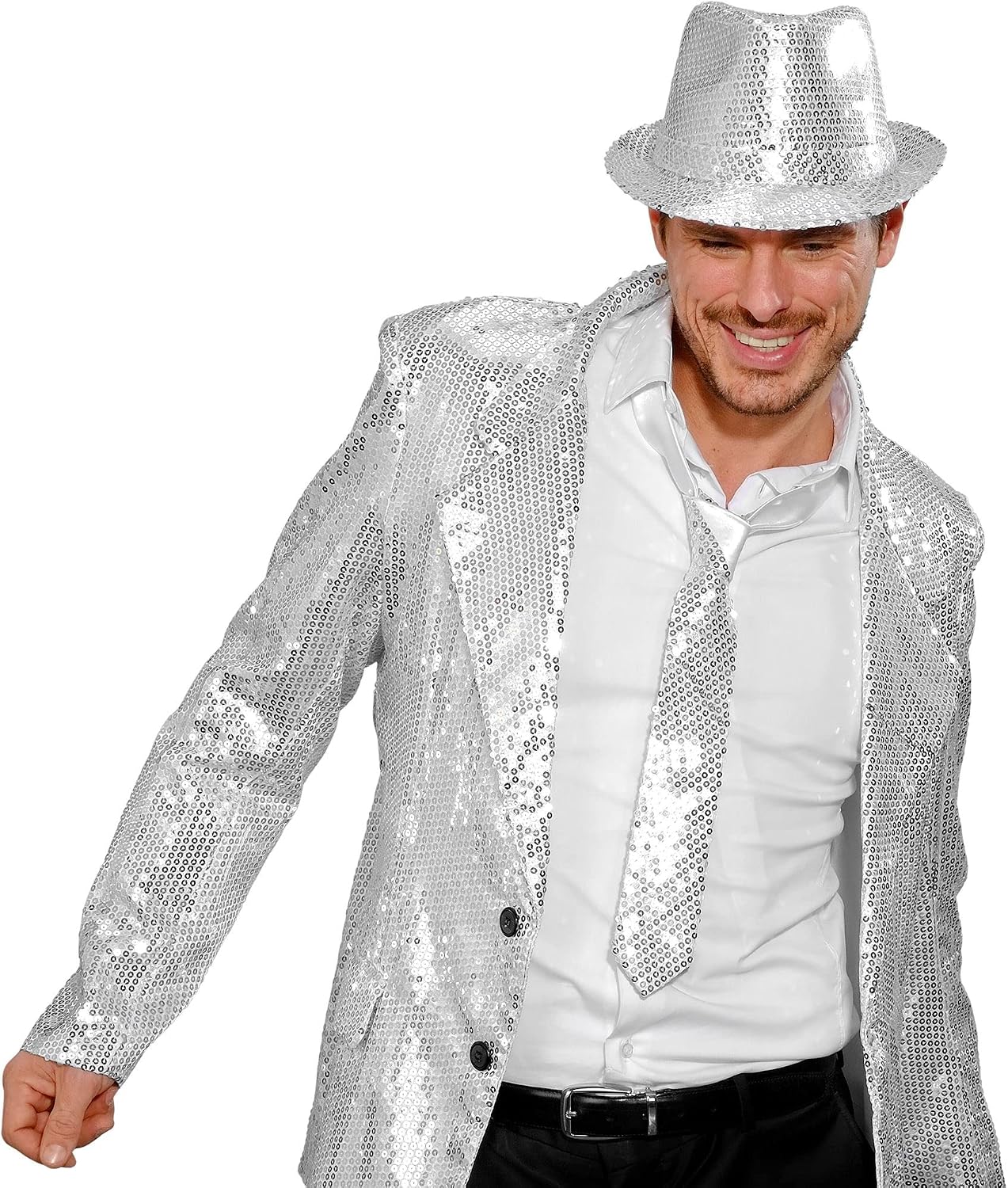 Paillettenkrawatte silberfarben glänzende Party-Krawatte 2