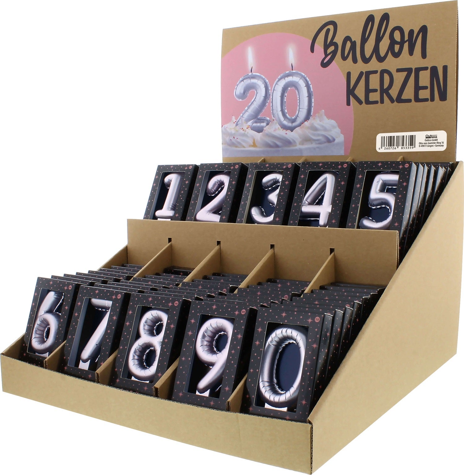 Ballon Kerze silber Zahl 0-9 10 cm Zahlenkerze silber