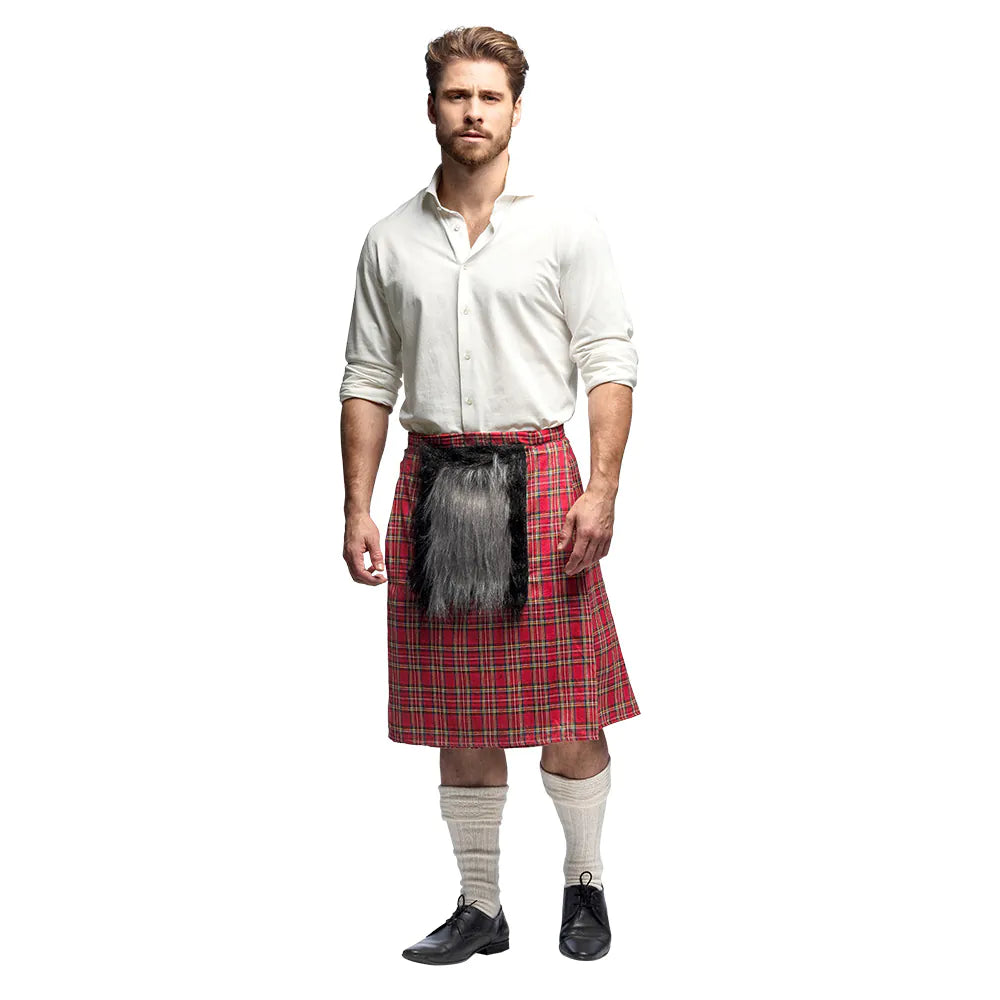 Schottenrock MacKenzie rot – Verstellbarer Kilt mit Kunstpelz-Tasche für Herren 2