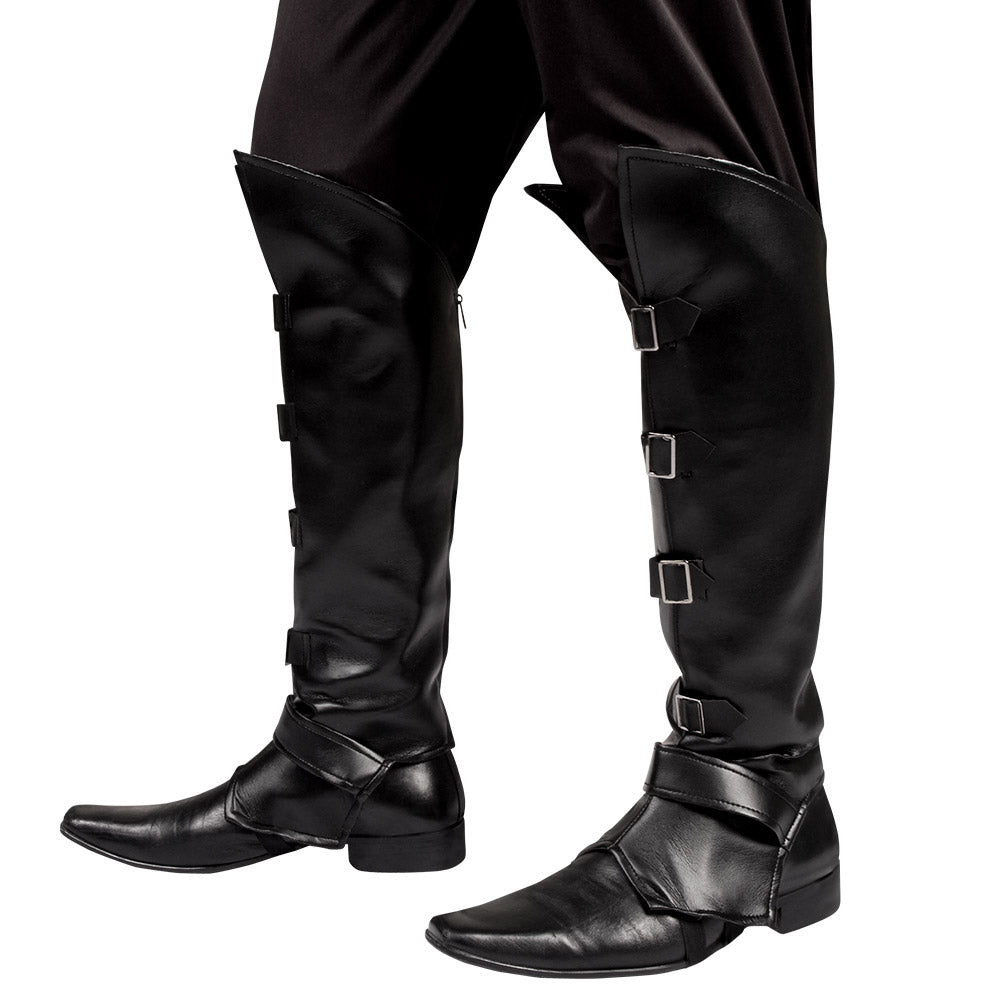 Stiefelstulpen Striker schwarz – Paar edle Überstiefel mit Schnallen für Kostüme