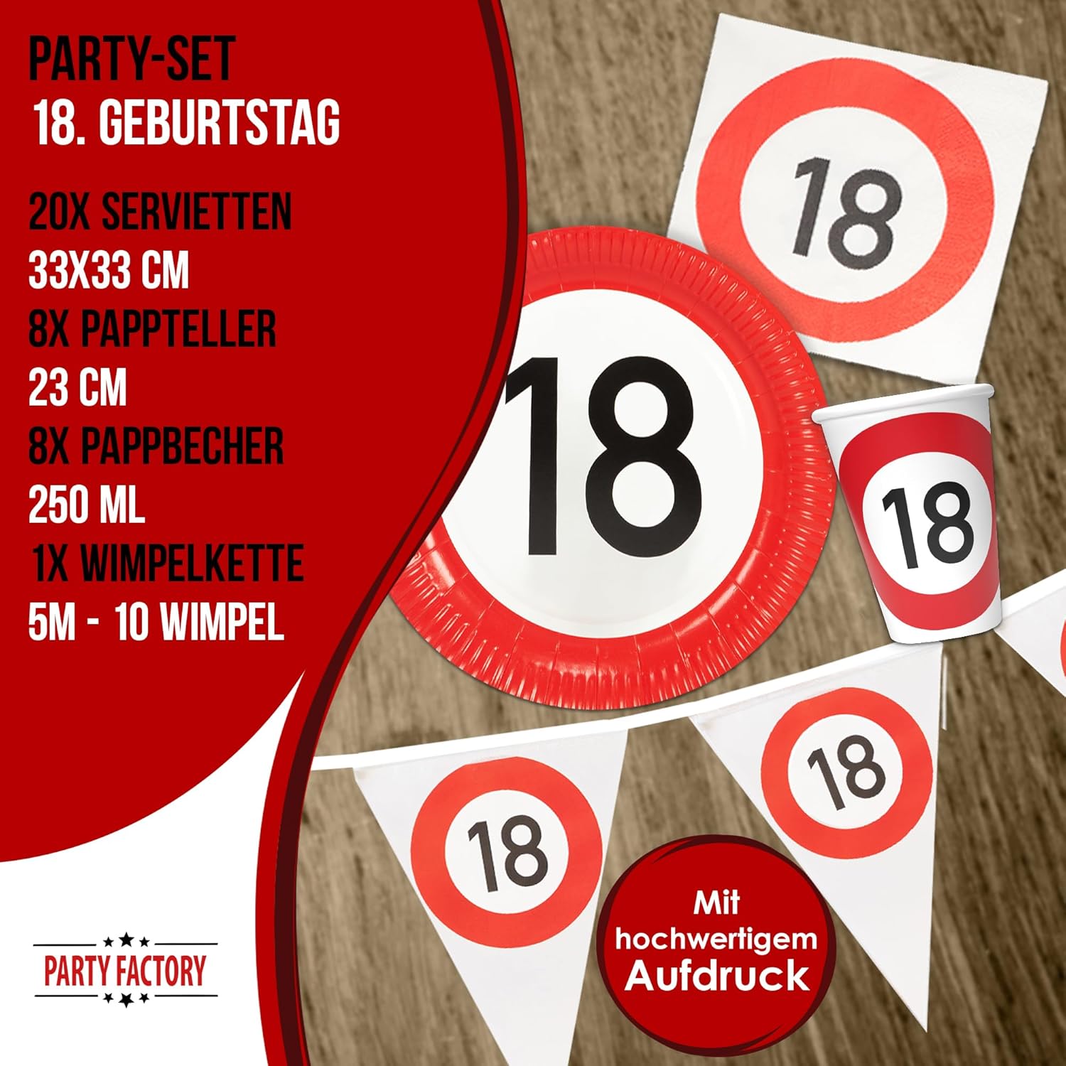 Happy Birthday 18 – 4-teiliges Partyset mit Tellern, Bechern, Servietten und Wimpelkette 5