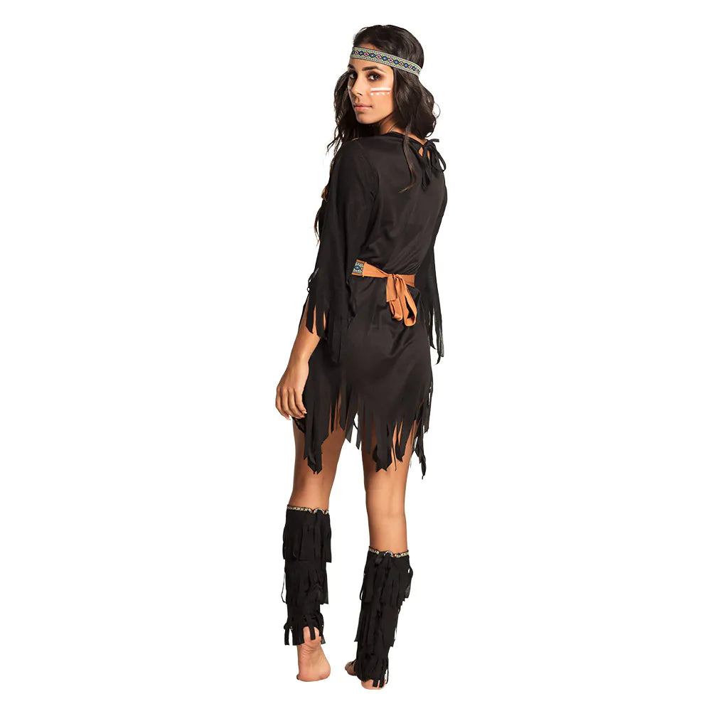 Damen-Kostüm indigen She-wolf  braun mit Stirnband Kleid Gürtel 2 Beinschienen 2