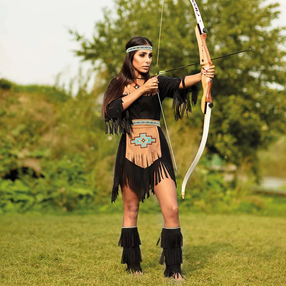 Damen-Kostüm indigen She-wolf  braun mit Stirnband Kleid Gürtel 2 Beinschienen 4