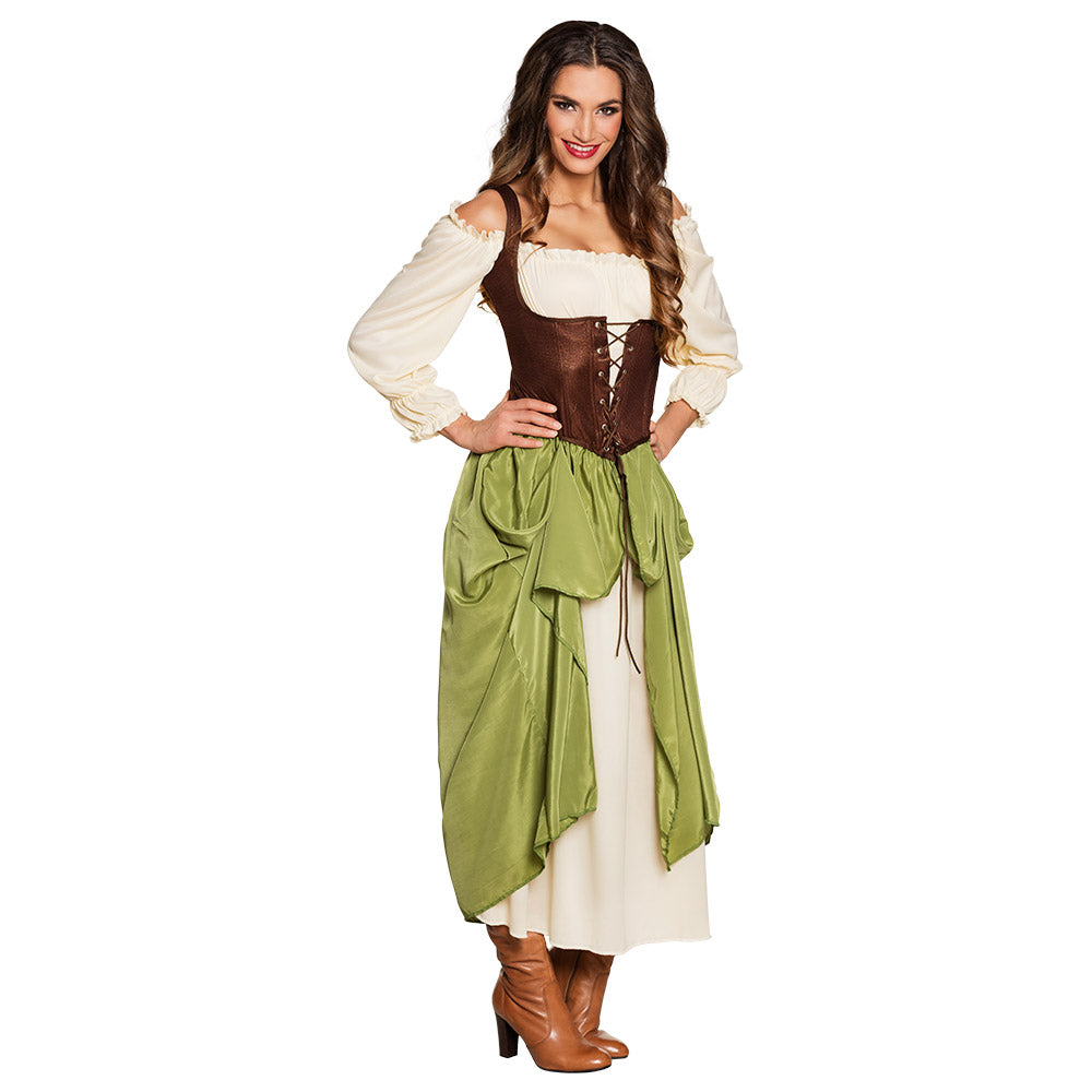 Mittelalter-Kostüm Bauermädchen Damen 2-teilig grün Kleid Unterkleid mit Korsage 4