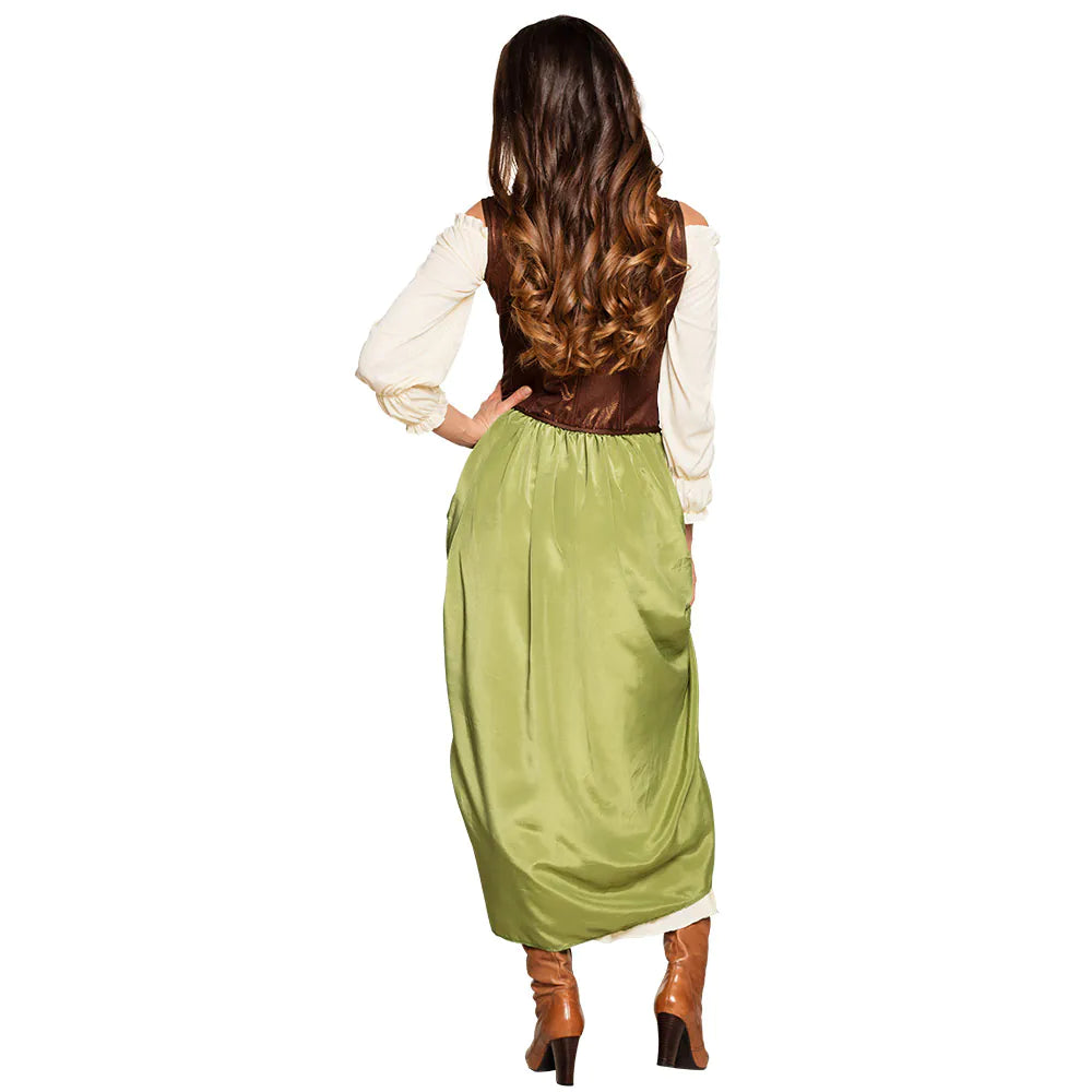 Mittelalter-Kostüm Bauermädchen Damen 2-teilig grün Kleid Unterkleid mit Korsage 2