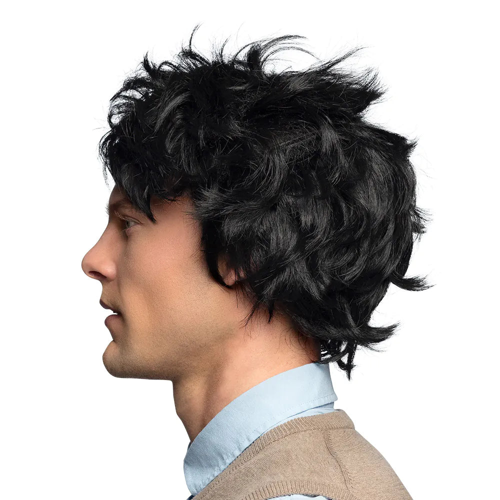 Perücke Nerd – Schwarze Herrenperücke mit zerzaustem Haar & runder Brille 3