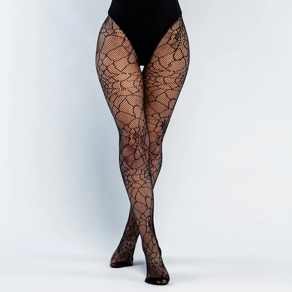 Strumpfhose Spiders – schwarze Netzstrumpfhose mit Spinnenmuster 3