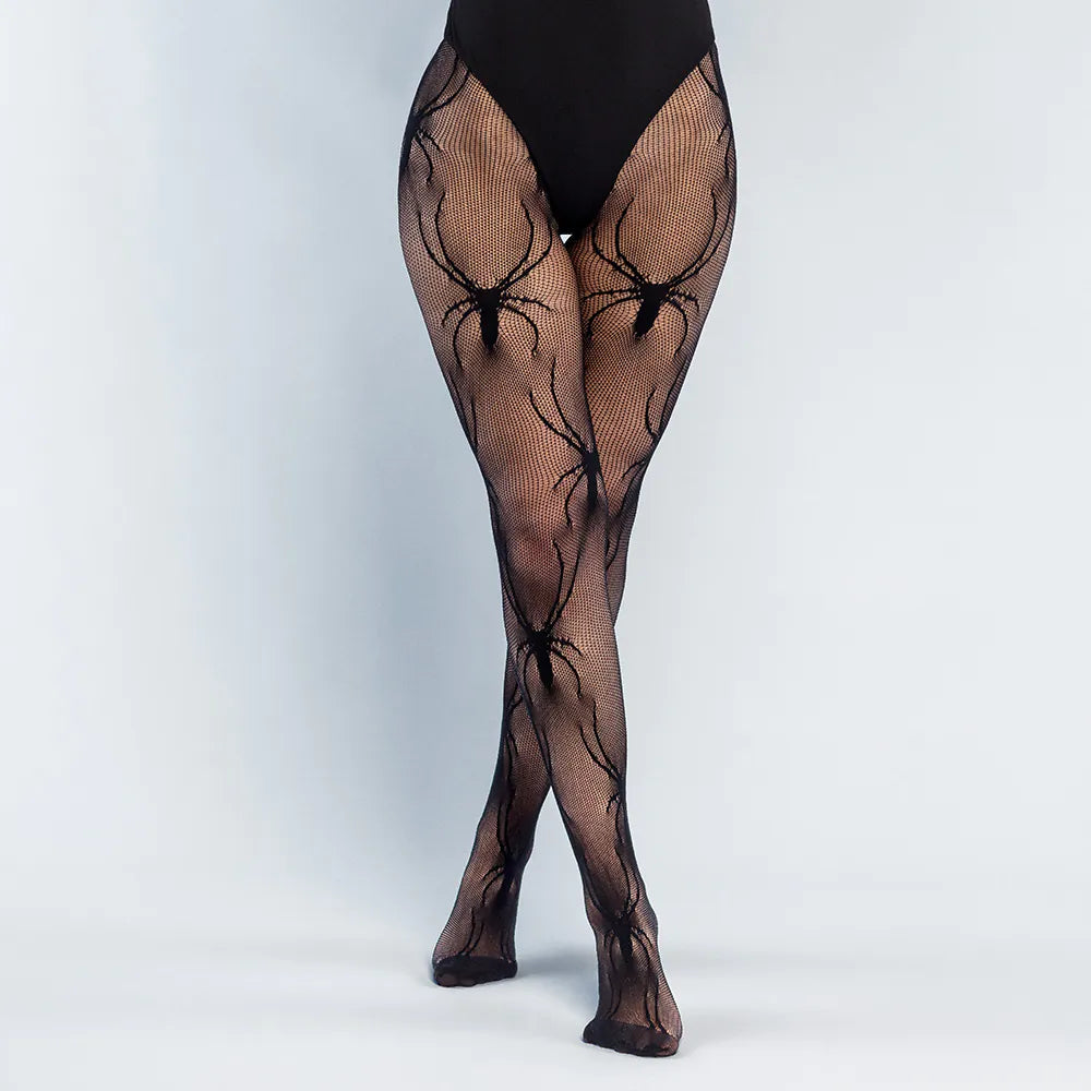 Strumpfhose Spider Widow – schwarze Netzstrumpfhose mit Spinnenmotiv 3