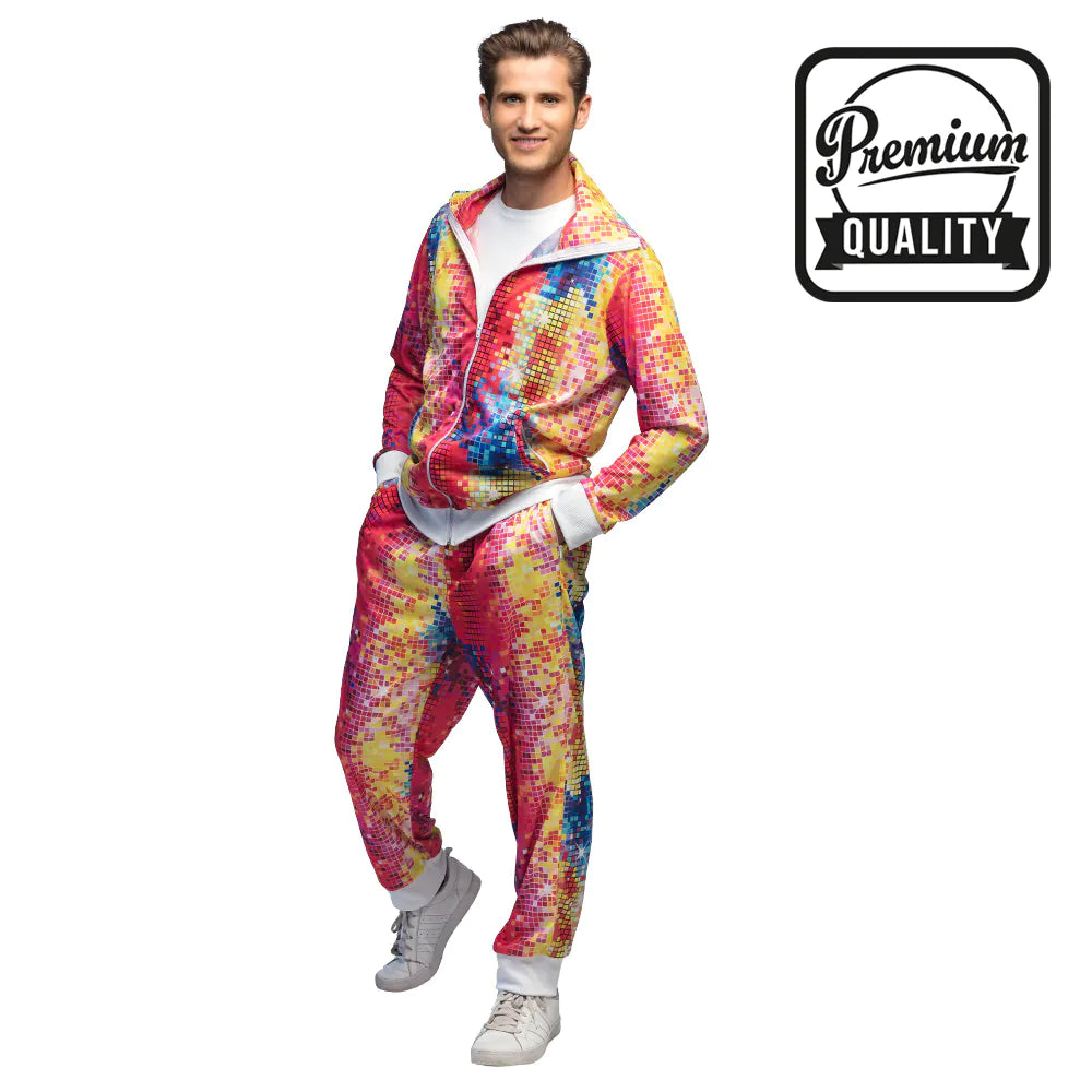 Trainingsanzug Disco Mann in Größe S, M, L - Bunter 80er Jahre Anzug in Premium Qualität
