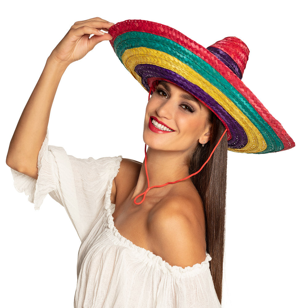 Sombrero Puebla vielfarbig – bunter Strohhut Ø 49 cm für Karneval & Party