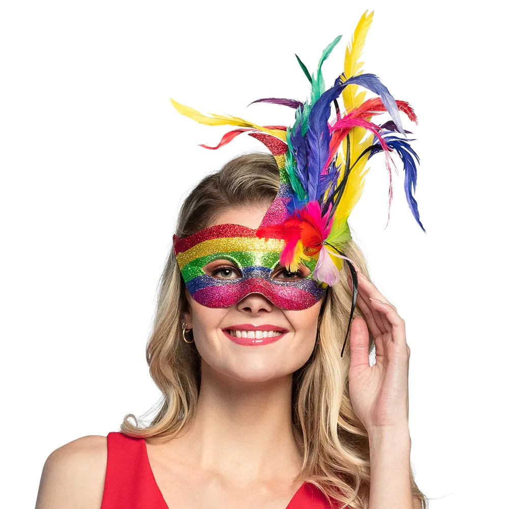 Augenmaske Venice Arcobaleno Regenbogen-Maske mit Federn 1
