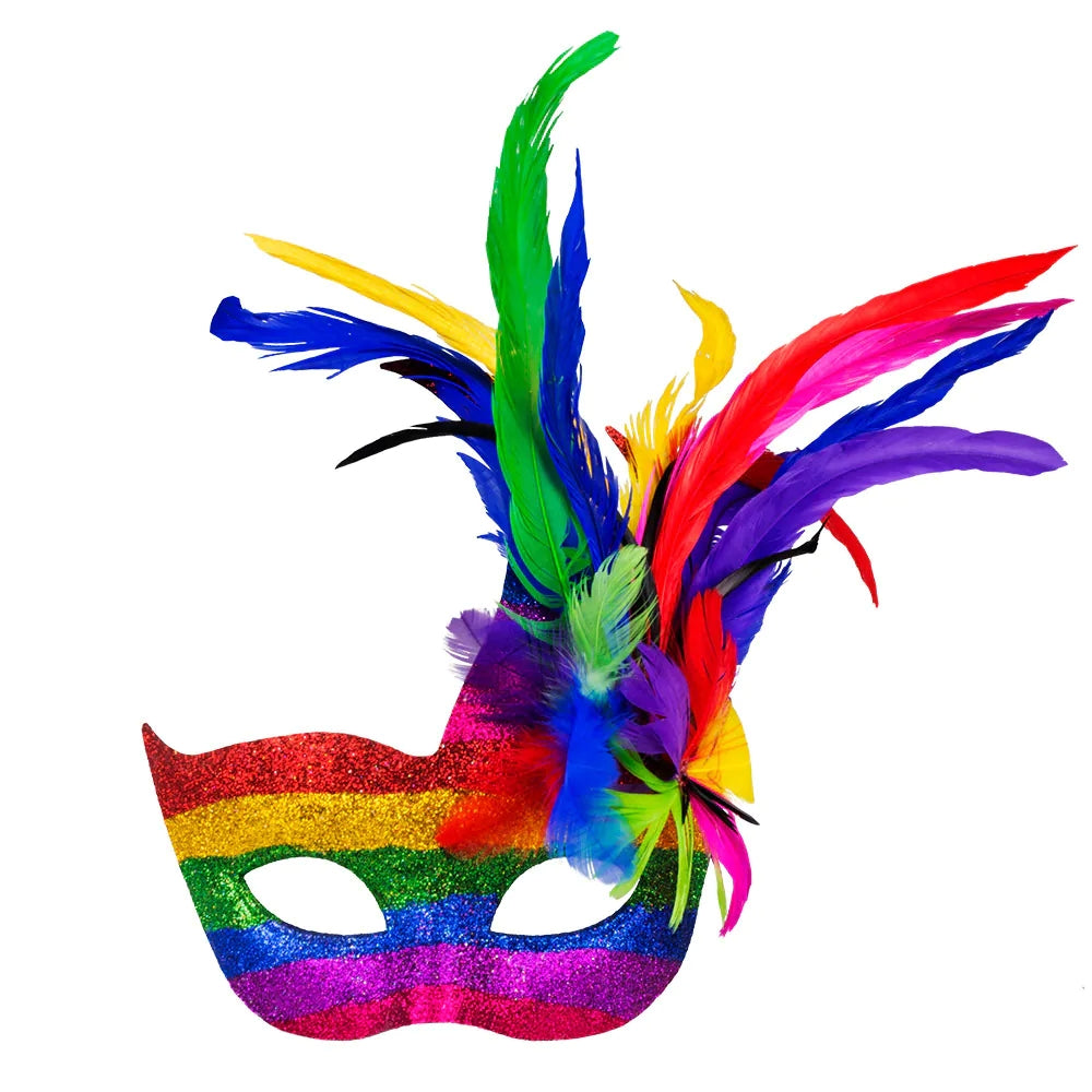 Augenmaske Venice Arcobaleno Regenbogen-Maske mit Federn 2