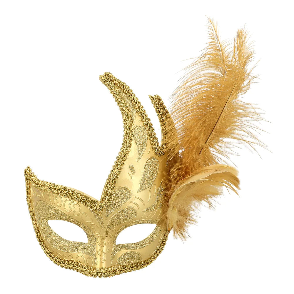 Augenmaske Venice Prezioso gold – Venezianische Maske mit Feder für Karneval