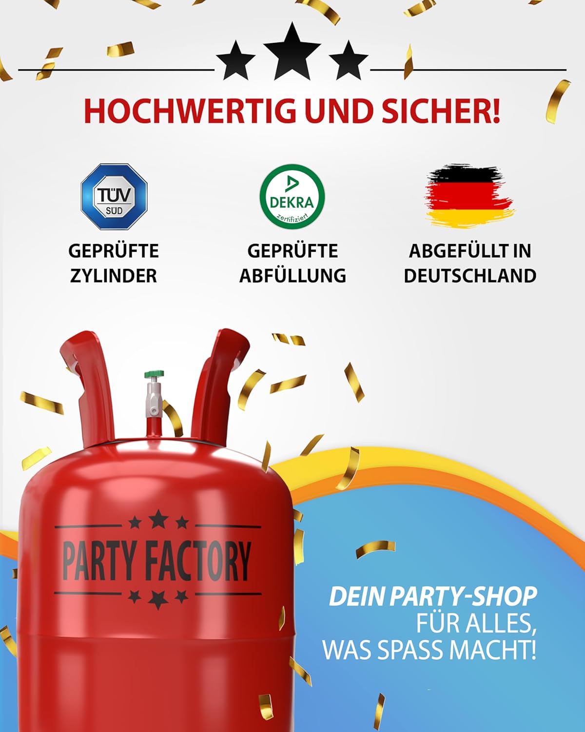 Ballongas Helium für bis zu 50 Luftballons, 0,4m³ Einwegflasche 8