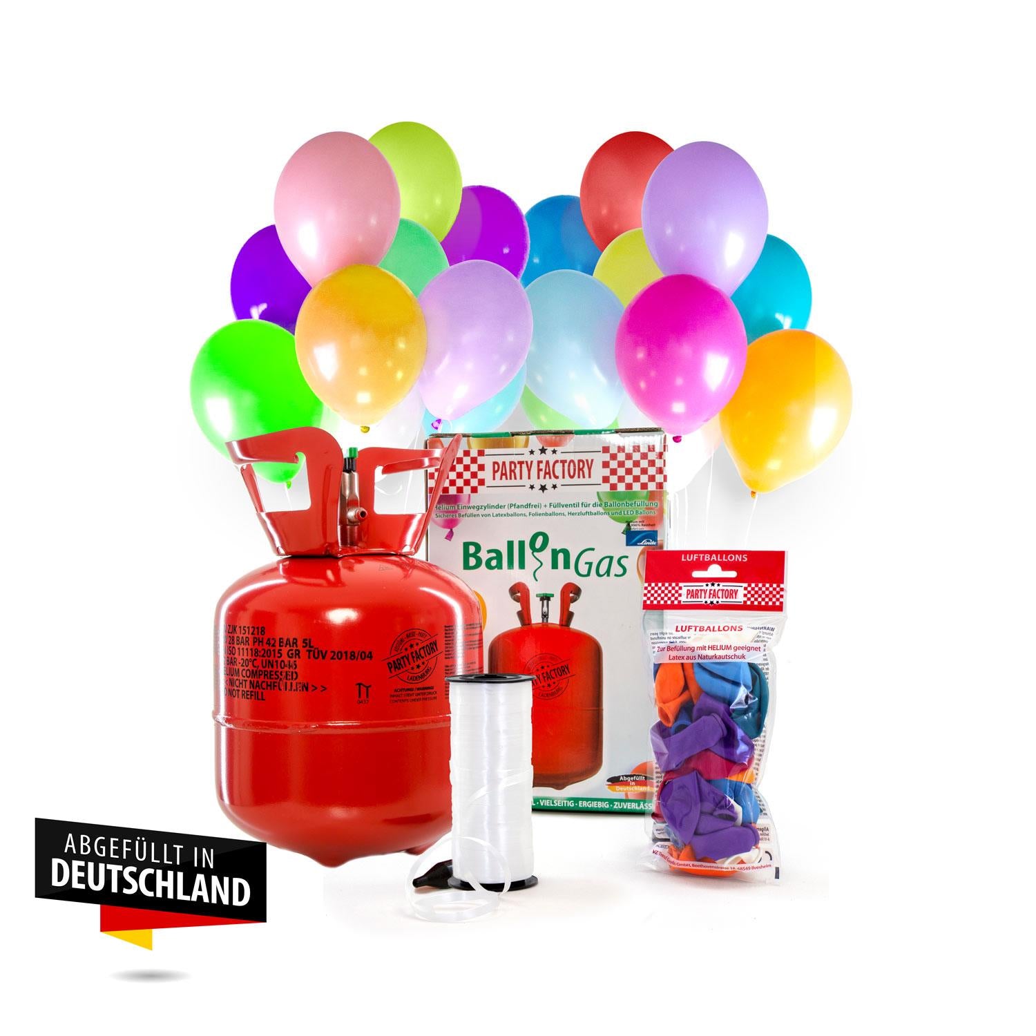 Ballongas Helium im Set mit 20 Luftballons 140 2