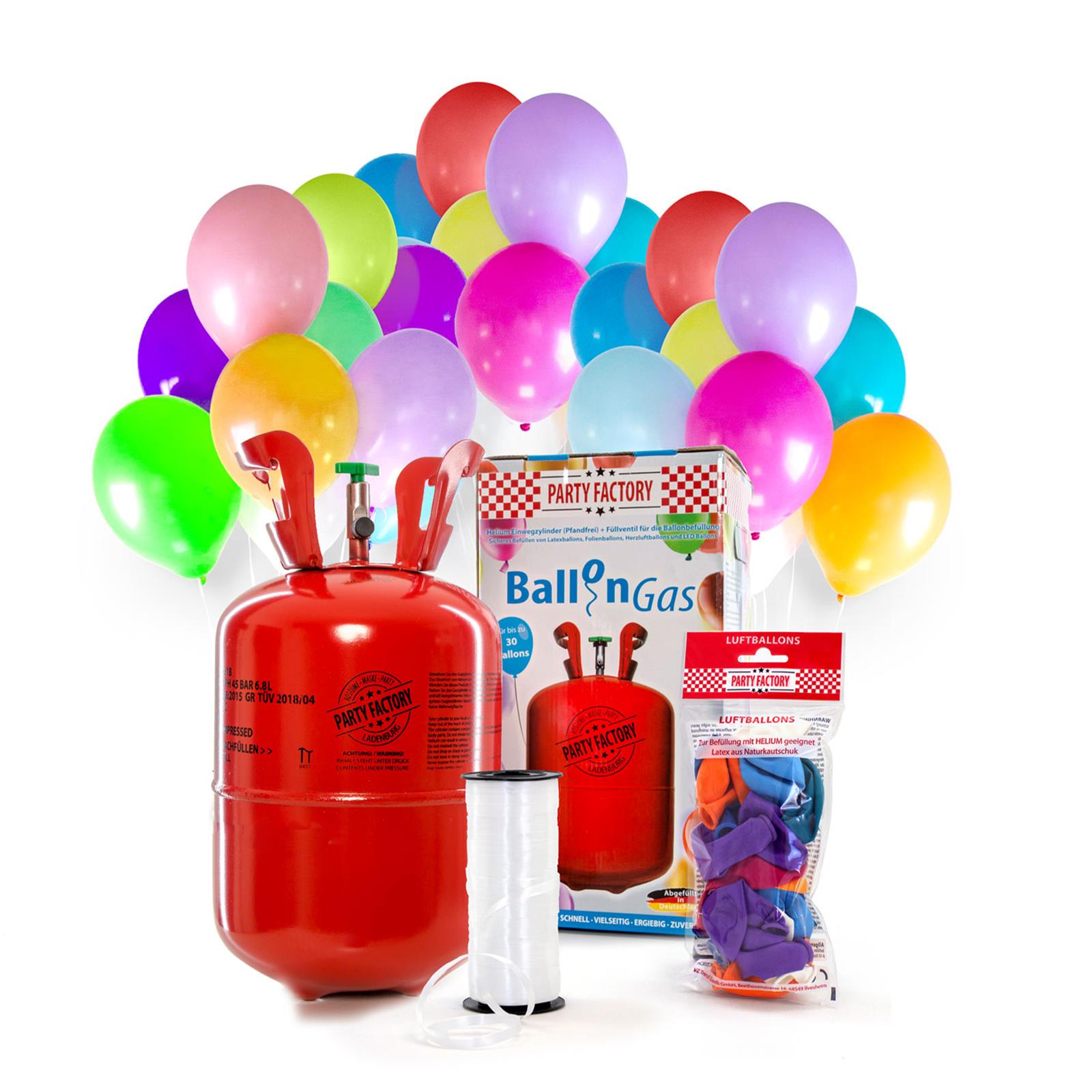 Ballongas Helium im Set mit 30 Luftballons 200l