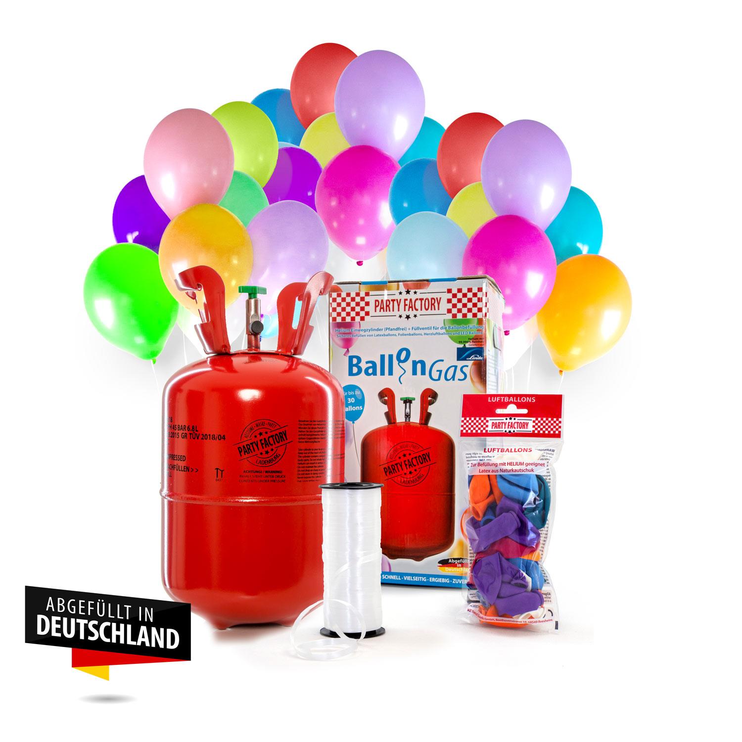 Ballongas Helium im Set mit 30 Luftballons 200l 2