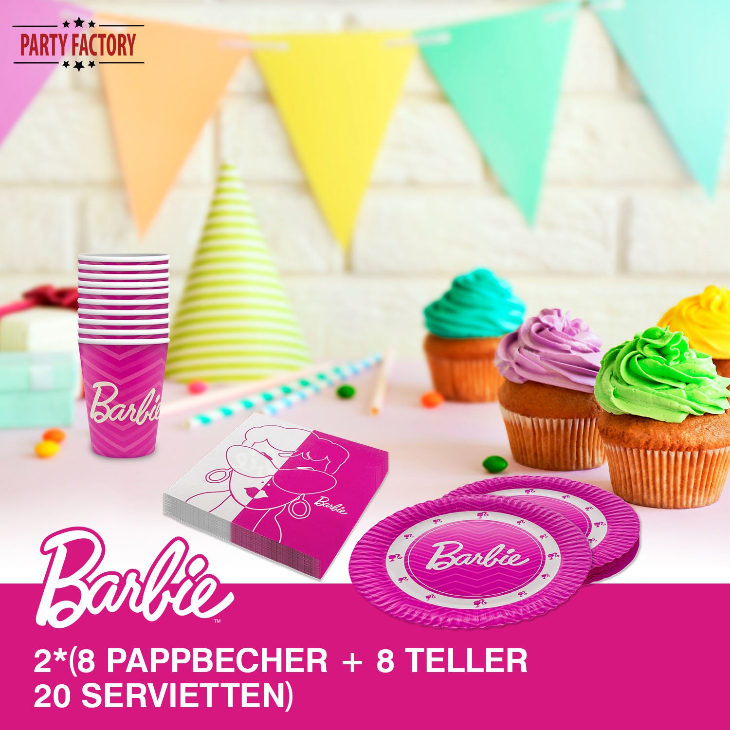 Barbie Partyset 72-tlg 16 Becher 16 Teller 40 Servietten 2
