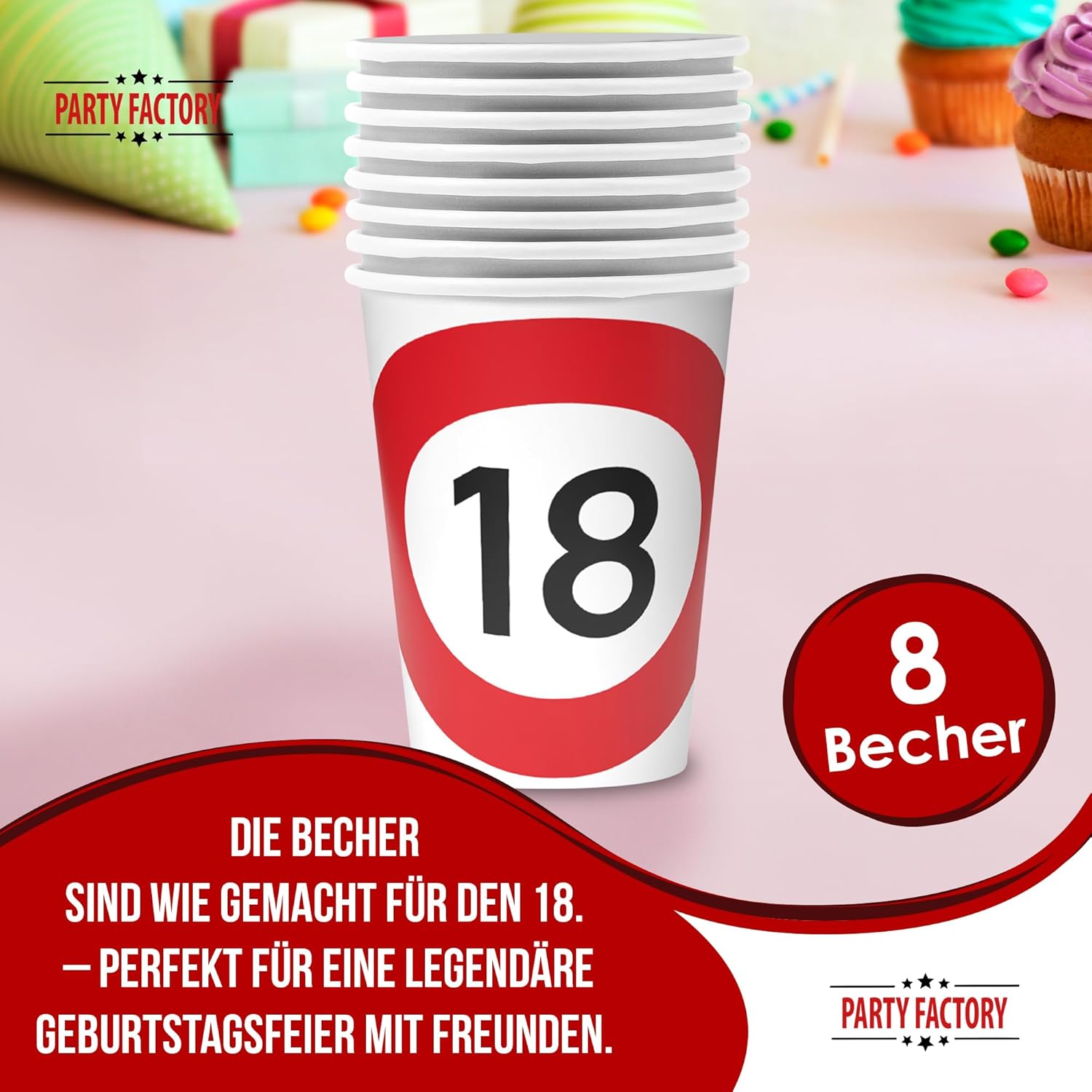 Becher Happy Birthday 18 8er-Pack 250  ml Deko für den 18. Geburtstag 2