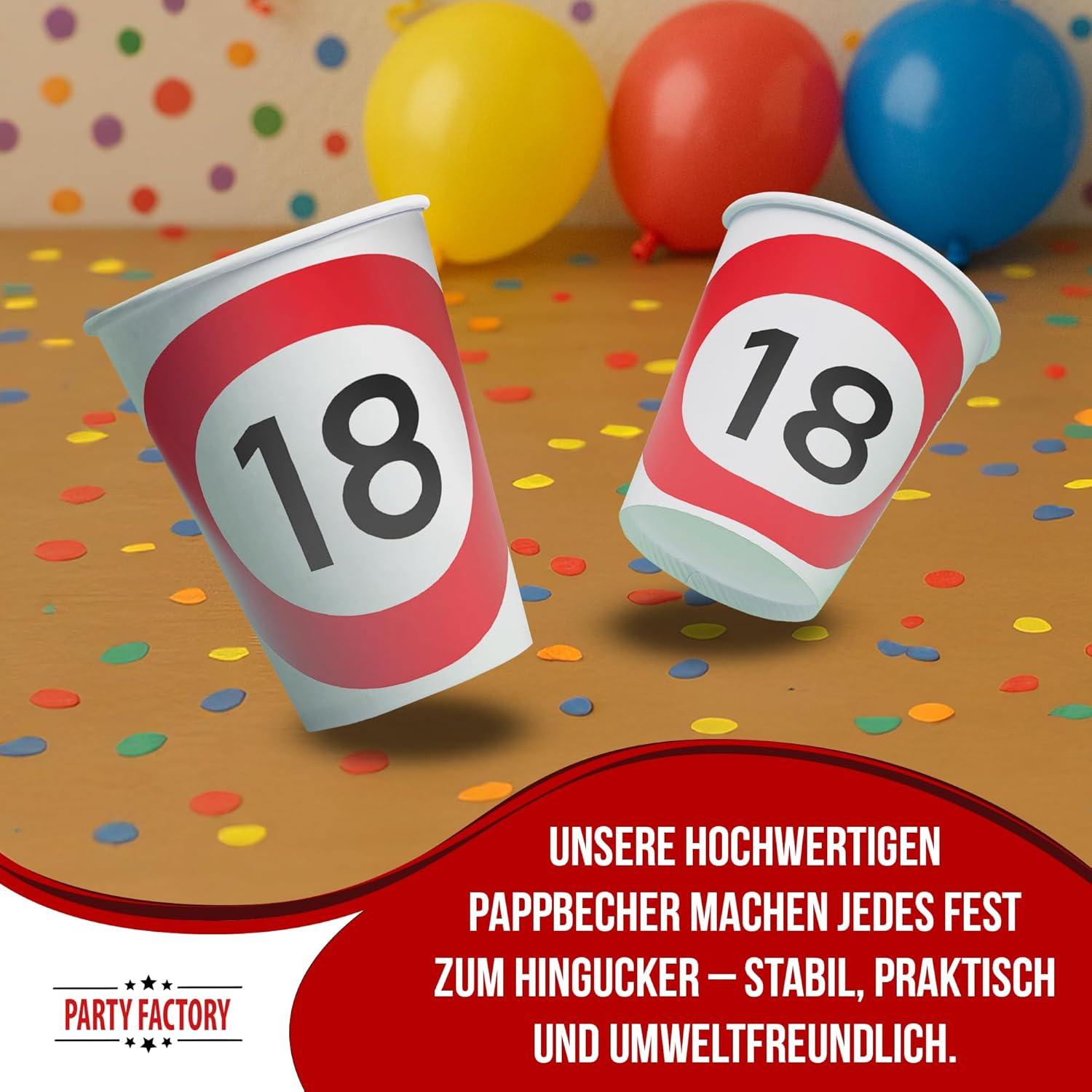 Becher Happy Birthday 18 8er-Pack 250  ml Deko für den 18. Geburtstag 3