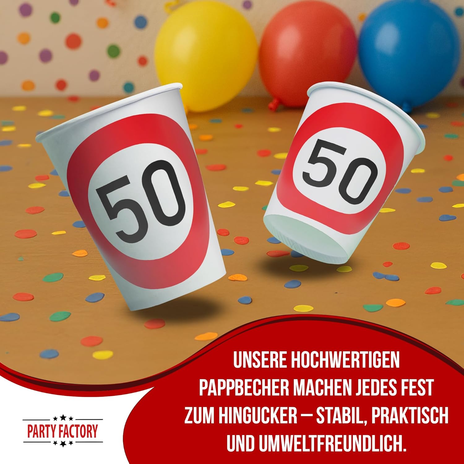 Becher Happy Birthday 50 8er-Pack 250  ml stilvolle Deko zum 50. Geburtstag 3