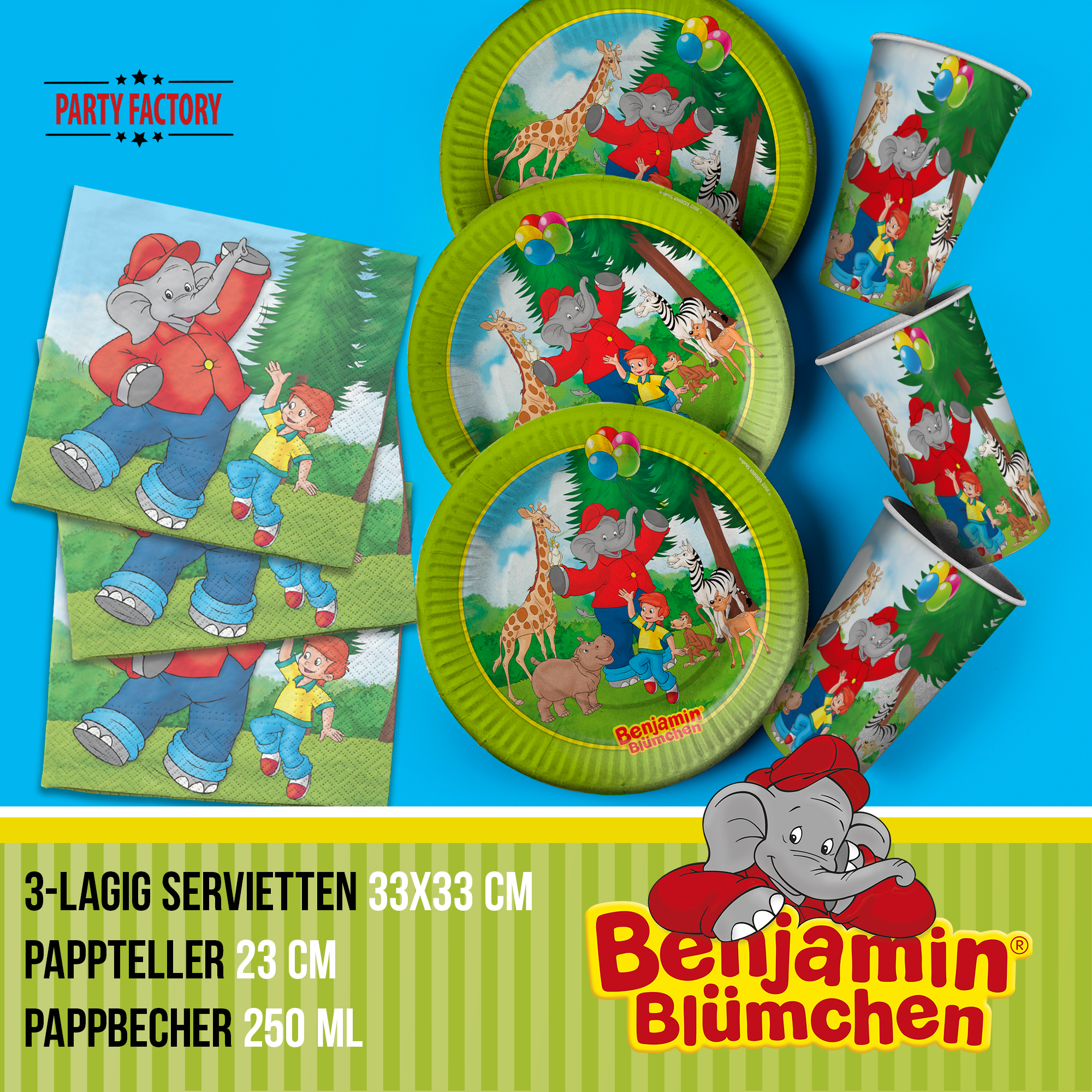 Benjamin Blümchen Partyset 51-tlg. Geschirr, Servietten, Wimpel, Folienballons 3