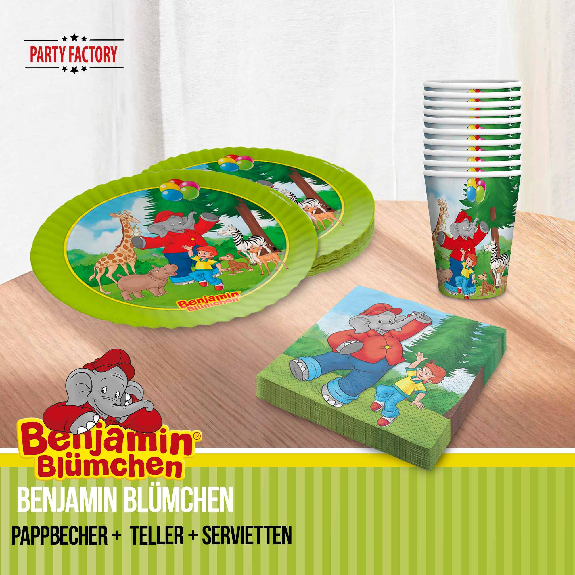 Benjamin Blümchen Partyset 51-tlg. Geschirr, Servietten, Wimpel, Folienballons 5