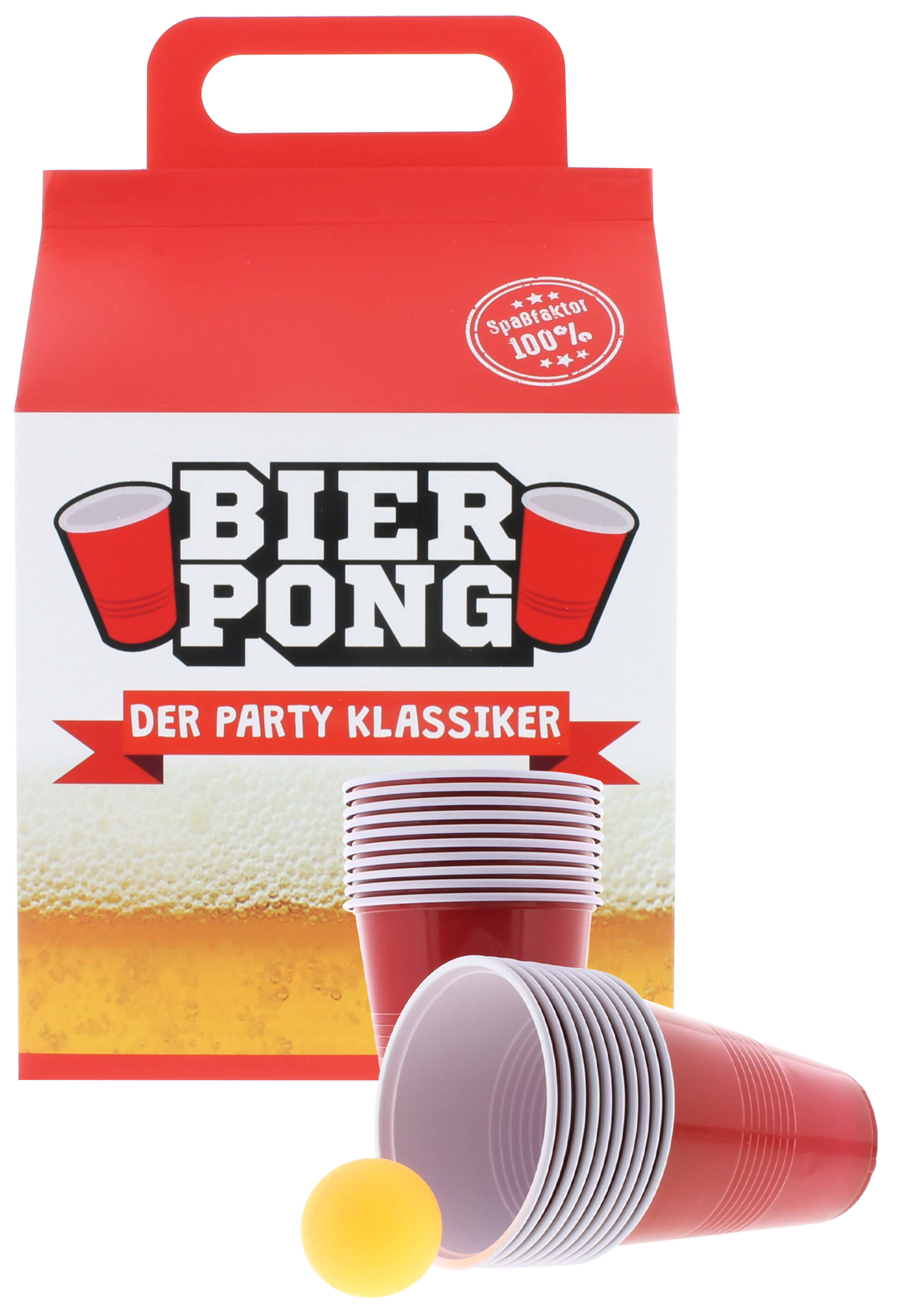 Bierpong in Geschenkverpackung Trinkspiel mit 2 Bechern und 2 Bällen